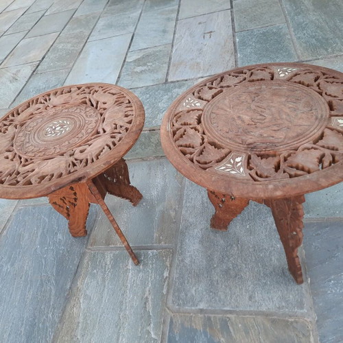 Wooden carved tables like new, set of two
