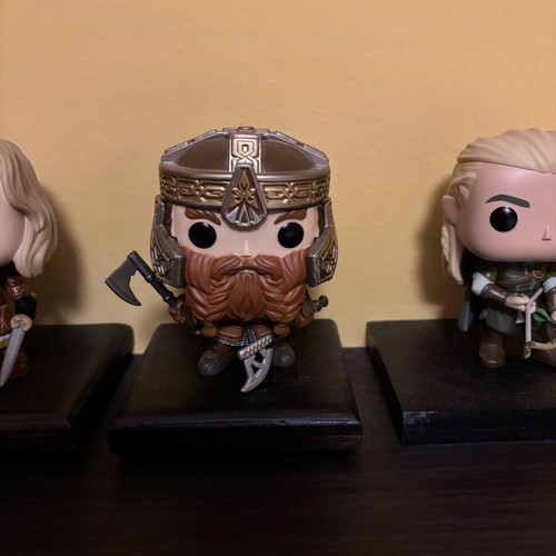 Funko Pop figures set with handmade wooden bases like new