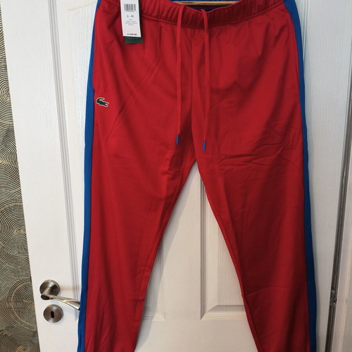 Lacoste Sport Sweat Pants brand new with tags, size XL, red with blue stripes