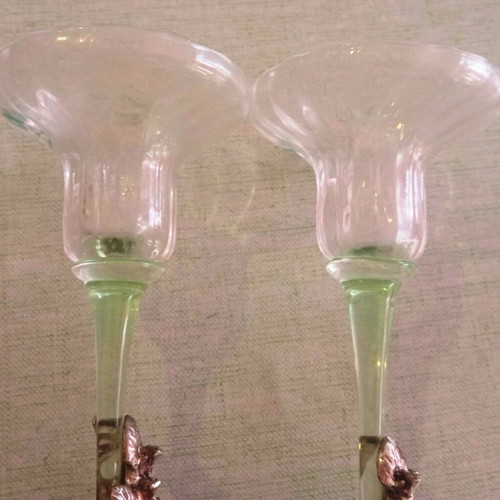 Ιταλικά κηροπήγια La Meridiana Art Glass, επικάλυψη ασημιού Argento 925, ζευγάρι
