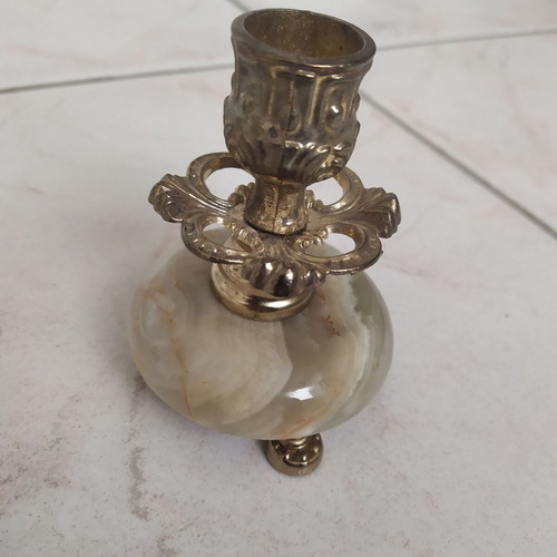 Vintage candle holder made of onyx and brass - height 9 centimeters