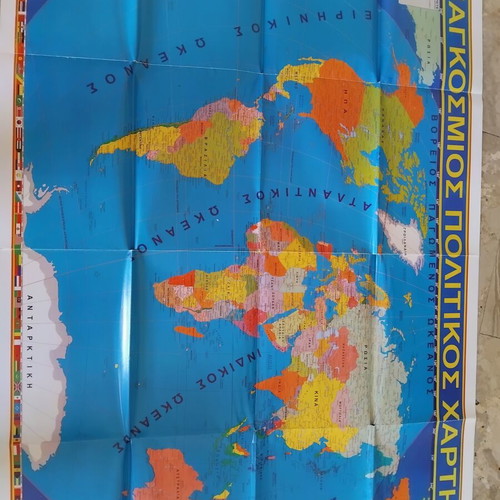 World Political Map of Europe used, torn in several folds