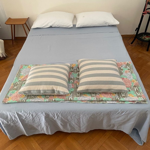 IKEA Nyhamn sofa bed used with foam mattress and blue cover