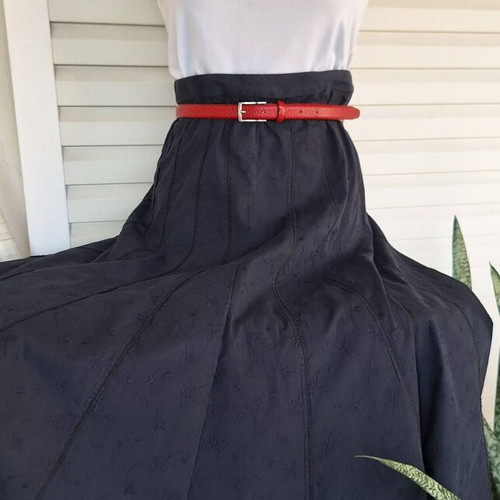 Per Una long black skirt new, size L 40 12, cotton embroidered