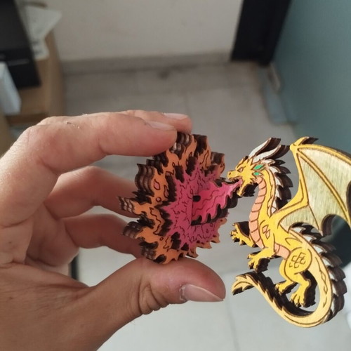 Wooden dragon decorative magnet, 10cm
