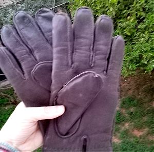 Δερμάτινα καφέ γάντια με κασμιρενια επένδυση Large