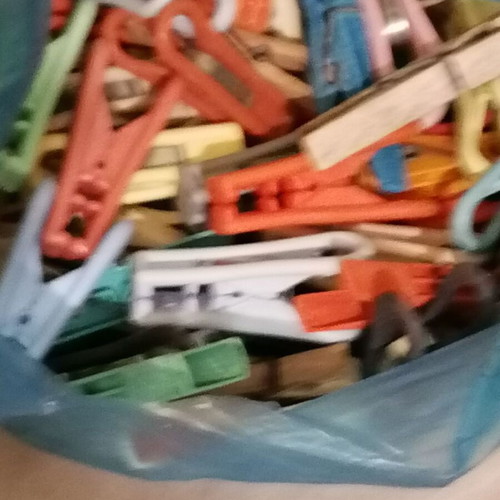 Clothespins new and used, about 70 pieces