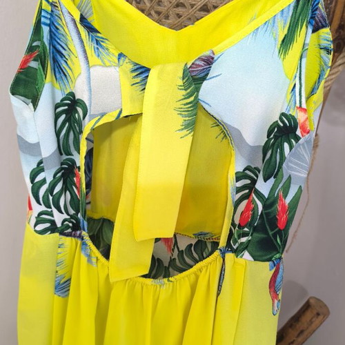 Yellow Skort Jumpsuit Small Tropical Print Like New