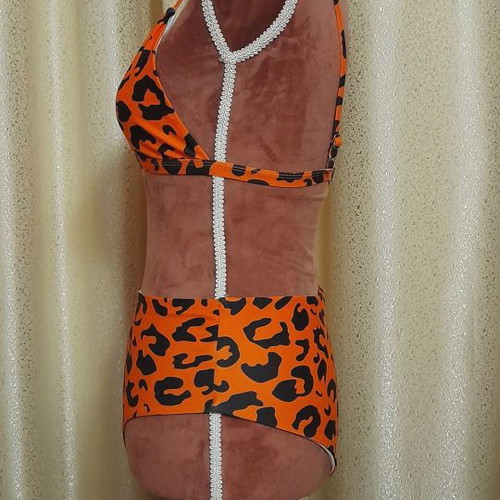 High-waisted bikini with animal print, orange, size S