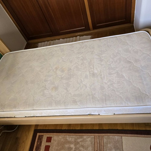 Single wooden bed with mattress used, orthopedic slatted base