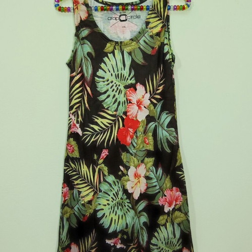 Floral print sleeveless mini midi dress new L/XL