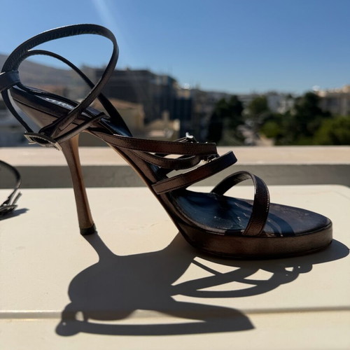 Gianni Versace Metallic Anthracite Strappy Platform Sandals size 38 used