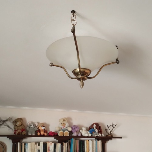 Bronze ceiling light with opaline glass like new