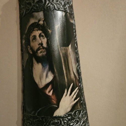 Handmade image of Christ's crucifixion on tile like new