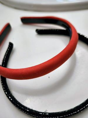 Fabric headbands new, red and black with silver thread