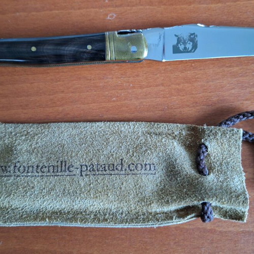 French knife new with leather sheath, 10 cm blade length