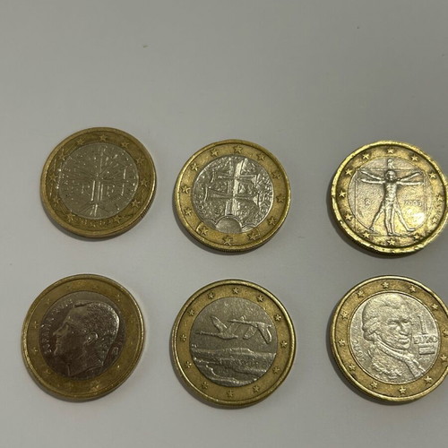 Collectible 1 Euro Coins used, pack of 6