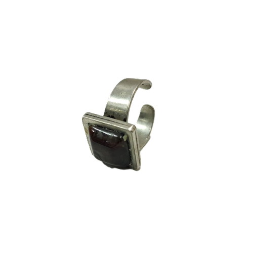 Vintage silver-plated adjustable ring EU 58 with dark cabochon used