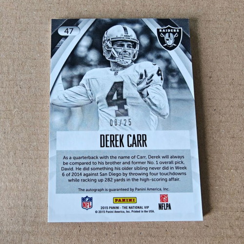 Derek Carr Oakland Raiders 2015 Panini The National VIP Auto like new
