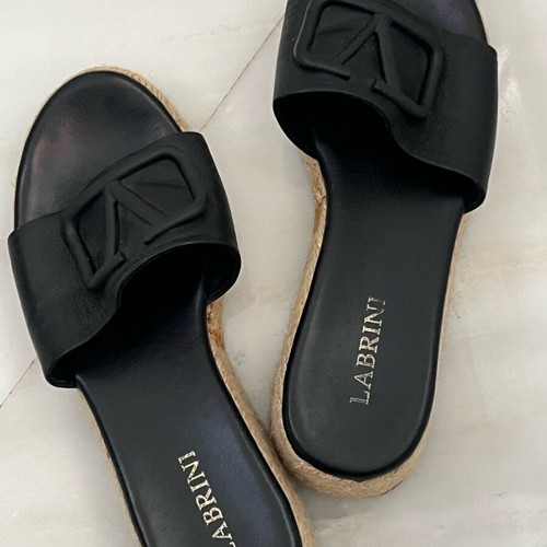 Labrini leather espadrille slippers size 37 like new, black