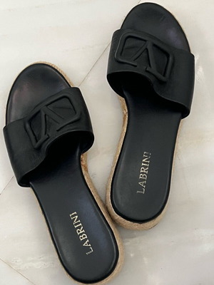 Labrini leather espadrille slippers size 37 like new, black
