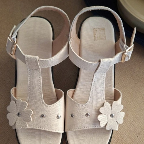 Platform sandals new, beige with flower decoration