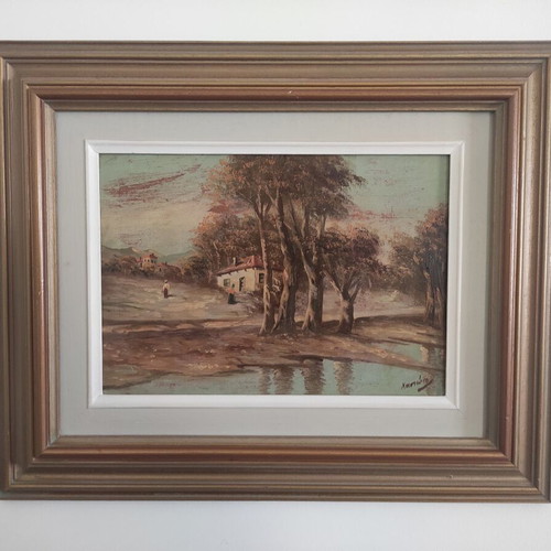 Painting by Christos Hasiotis new, house by the river