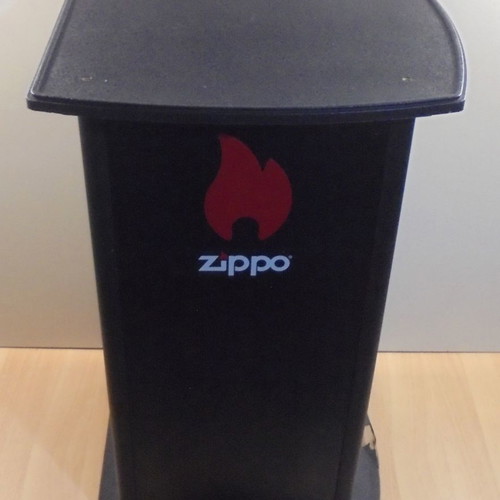 Zippo lighter display stand used, illuminated and rotating with storage base for 60 lighters