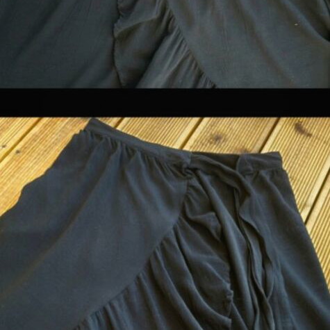 Tied-up asymmetrical skirt with pleats and buttons like new, black