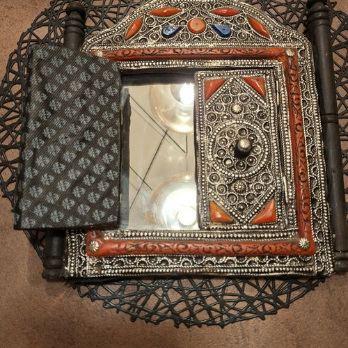 Vintage Moroccan Hand Crafted Silver Mirror used