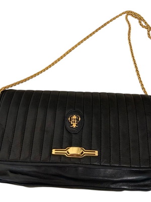 Emilio Pucci Chain Shoulder Bag δερμάτινη, μεταχειρισμένη, μαύρη και χρυσή