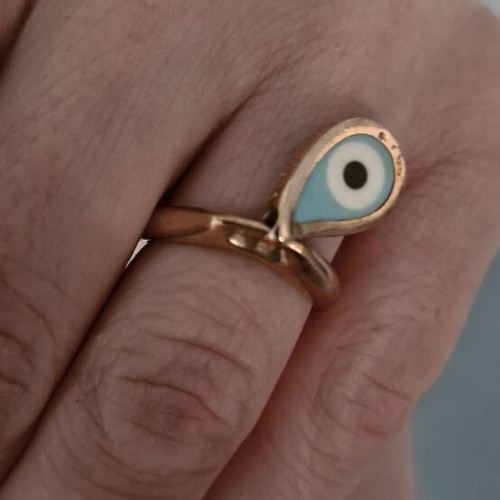 Very Gavello K9 gold ring with eye, size 51, turquoise and gold