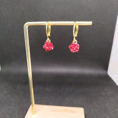 Handmade hypoallergenic earrings hoops with red roses new