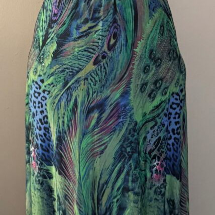 Dress long strapless with peacock feather print, like new
