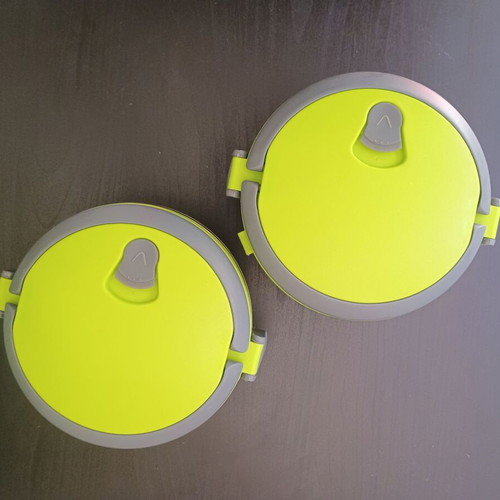 Taper bowl set used, metal and plastic with lids, 2 pieces
