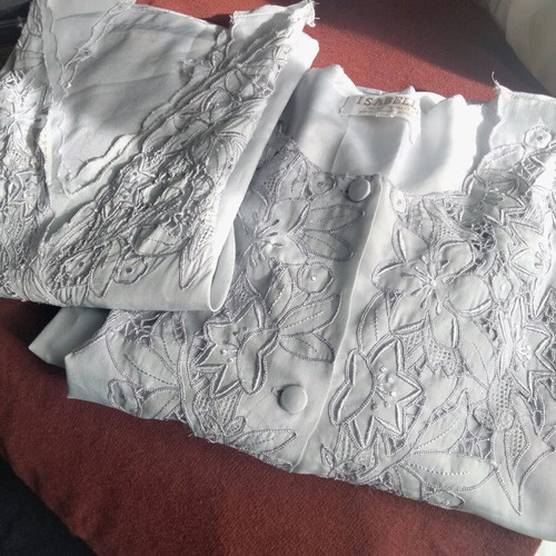 Vintage Isabelle nightgown with matching robe, like new, gray-blue