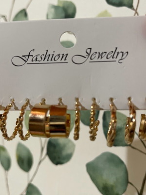Set of 6 pairs of gold-colored earrings new fashion jewelry