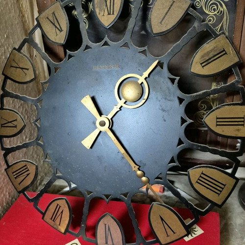 Dugena clock used, metal, 1970s, non-working mechanism