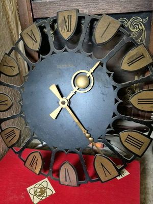 Dugena clock used, metal, 1970s, non-working mechanism