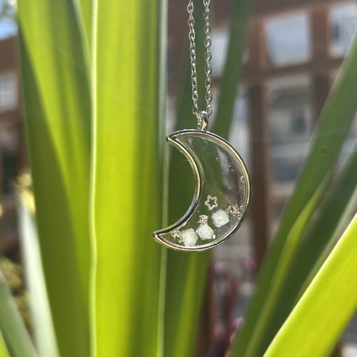 Handmade Crescent Moon Necklace with Stars, new, multicolor