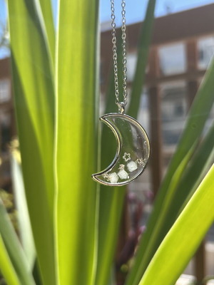 Handmade Crescent Moon Necklace with Stars, new, multicolor