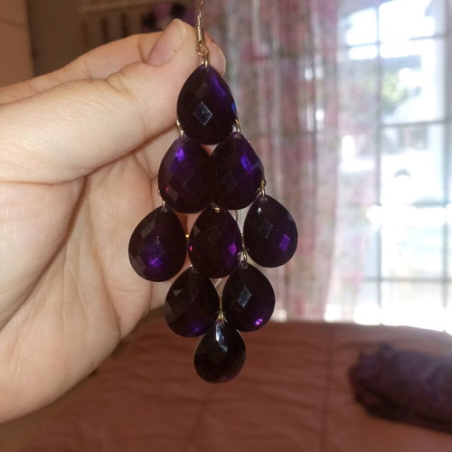 Earrings with purple beads like new, shiny