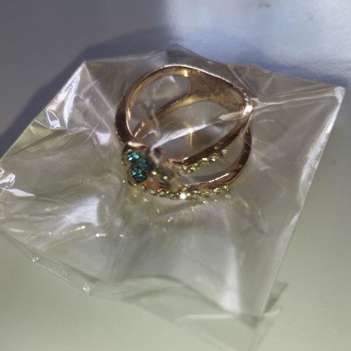 Butterfly ring with blue zircon and rhinestones, gold color, new