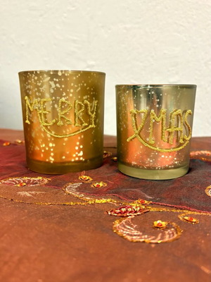 Christmas glass candle holder tealight new, gold, 8cm+9cm