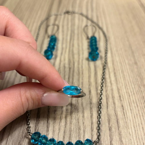 Handmade jewelry set with turquoise crystals, new, includes ring used