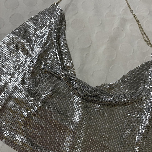 Silver sequin top with chains, backless, size S