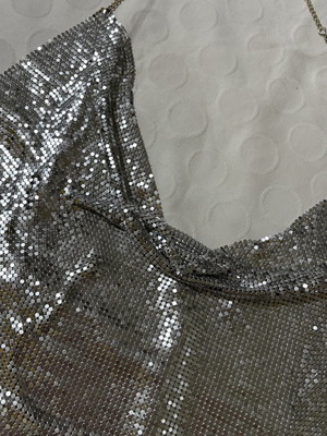 Silver sequin top with chains, backless, size S