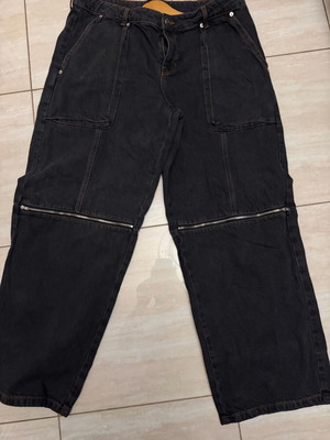 H&M Baggy Jeans with Knee Zippers Like New, Black, Size XXXL