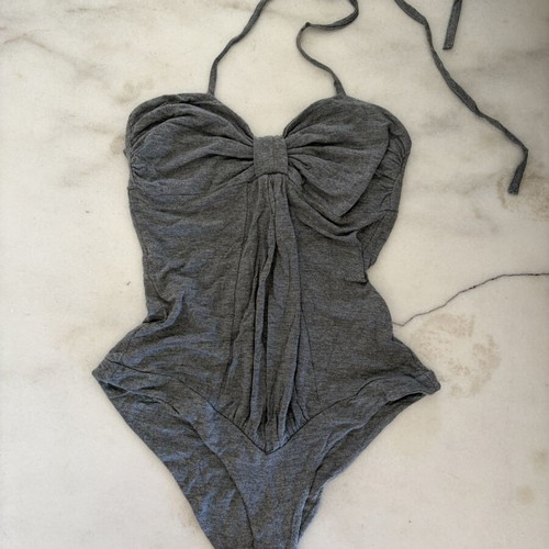 Rebecca Blu Vintage 90s Gray Sweetheart Bow Halter Bodysuit like new