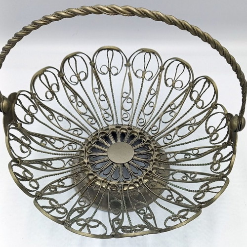 Vintage wirework fondue bowl used with handle